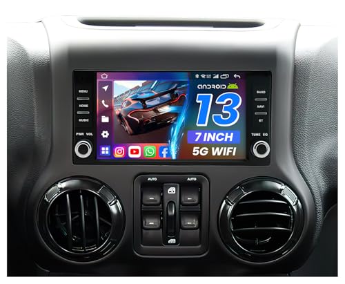 [4G+64G] Car Radio for Jeep JK Wrangler 2007-2017: 7 HD Touch Screen Stereo with Wireless CarPlay Android Auto 5G WiFi Bluetooth GPS FM 32EQ SWC Free Backup Camera