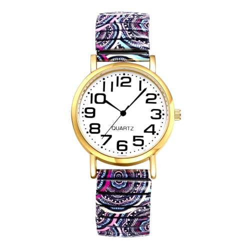 Avaner Montre Femme Bracelet Élastique:Montre à Bracelet Extensible en Acier Inoxydable avec Grand Cadran à Chiffres Arabes Style Bohème-Cadeaux...