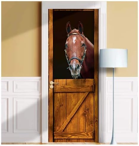 Door Sticker - Horse in Stall. 1 Piece Mural, Decal. Wrap, Cover. Peel and Stick, Self-Adhesive, Removable (Horse 6, 36"x80")