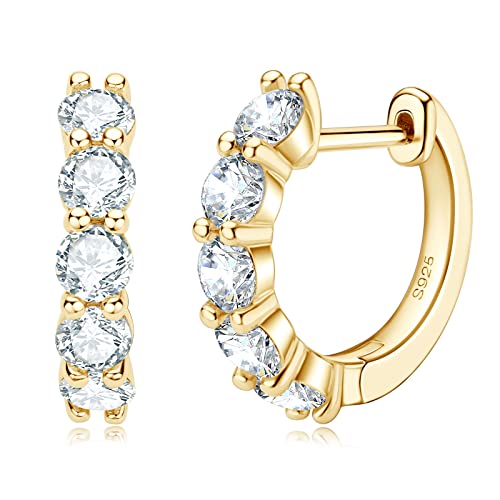Ainuoshi Moissanite Hoop Earrings For Women, D-E Color Moissanite Simulated Diamond, 925 Sterling Silver With 14K Gold Plating, Hypoallergenic,Jewelry Box Packed Christmas New Year Jewelry Gifts #TOP21