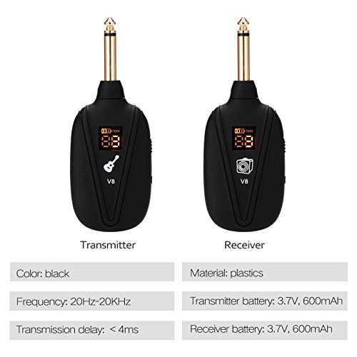 Queenser Sistema de guitarra sem fio V-8 recarregável de 4 canais transmissor de guitarra conjunto r