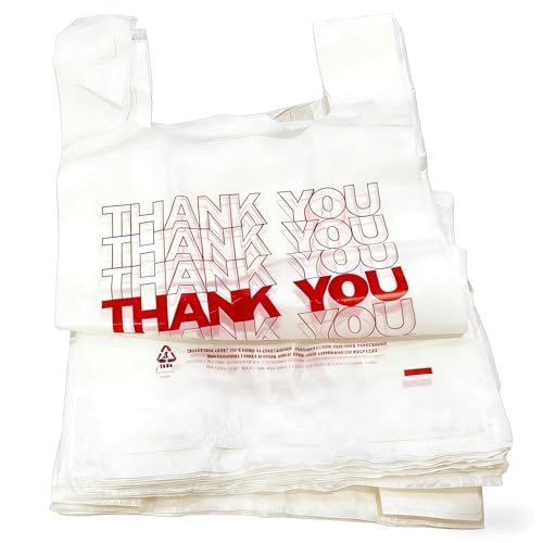 TashiBox Thank You plastic bags with handles(500 count),shopping,grocery T-shirt bags for small business,11.5