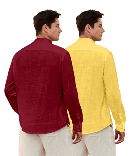 Image of Zombom Men's Combo Cotton Polyester Blend Solid Full Sleeve Straight Regular Fit Mandarin /Chinese Collor Kurta (Pack of 2)