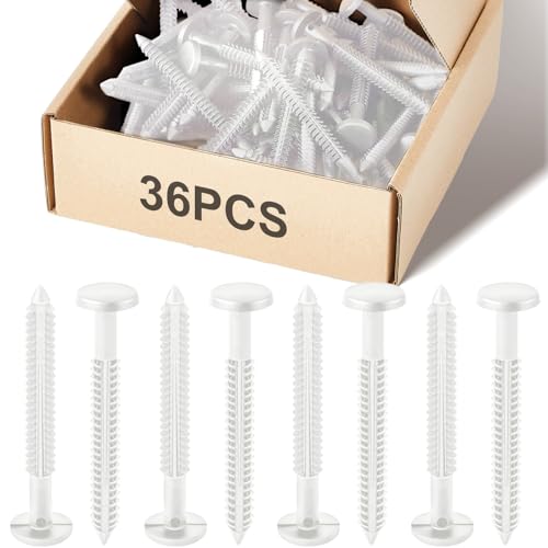 Image of Blulu 36 Pcs 3 Inch Vinyl Shutter Fastener Window Panel Peg Lok Pin Pegs Screws Shutter Spikes Anchor (White)