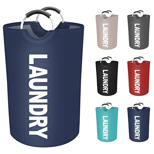 EpicTotes Cesta grande para la ropa sucia de 75 litros, impermeable, plegable, alta, fácil de transportar con asas de aluminio protegidas de espuma para dormitorio, familia, viajes (azul)