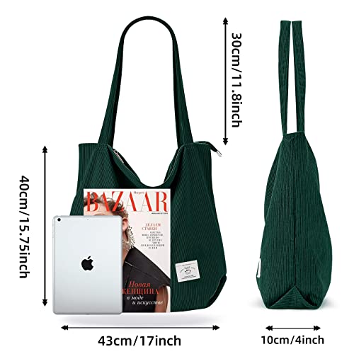 Image of KALIDI Women Corduroy Tote Bag Zipper Casual Tote's Handbag Big Capacity Shoulder Bag with Pockets