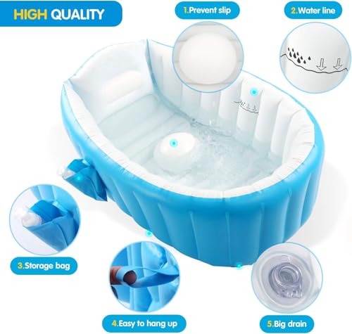 Image of Fayleeko Baby Inflatable Bath tub | Portable Baby Bath Tub for 0 to 5 Years | Non Slip Travel Swimming Pool for Kids with Air Pump (Blue)