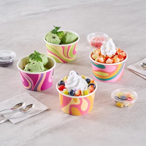 Image of Coppetta 8 Ounce Dessert Cups, 200 Greaseproof Ice Cream Cups - Lids Sold Separately, For Hot And Cold Foods, Tropical Twist Paper Yogurt Bowls, Disposable, Sturdy - Restaurantware