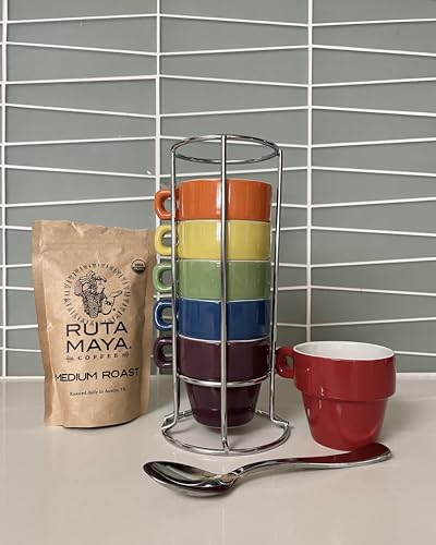 Image of gypsy color 3 oz Espresso Stacking Mug Set with Metal Stand, Set of 6