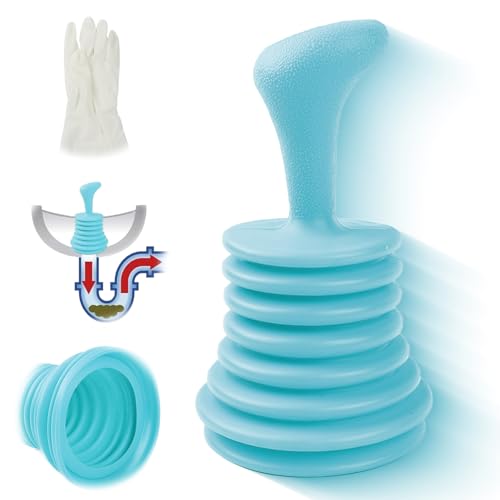 Handy Sink and Drain Plunger, Heavy Duty Plumbers Plunger, Commercial Style Mini Home Plunger, Powerful Toilet Unblocker Tool with Large Bellows Gloves, Handheld Plunger for Kitchen Bathroom