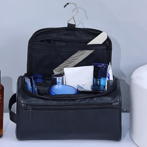 Bolsa de Higiene Pessoal Necessárie Viagem Vintage em Couro Masculina Feminina (Preto)