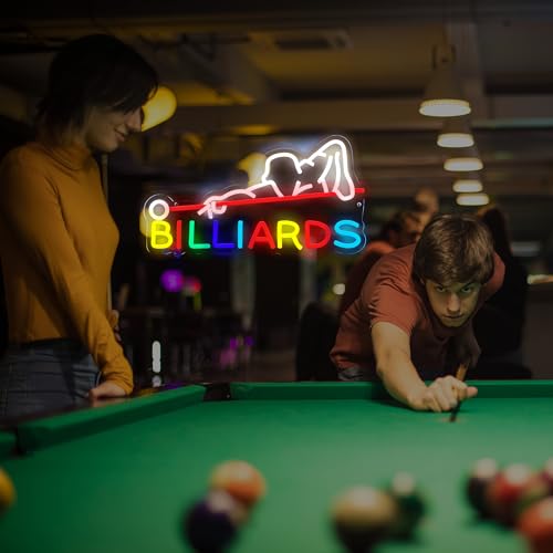 Image of Billiards Neon Sign, USB Powered LED Pool Room Decor | Pool Hall Wall Decor for Game Room, Man Cave, Bar, Party Decoration and Billiards Player Gift