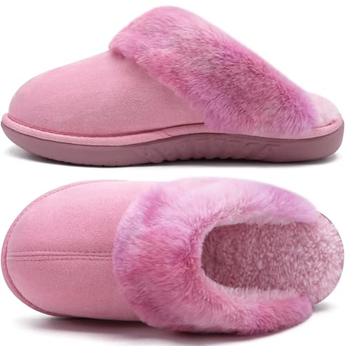 Image of jiajiale Women's Memory Foam Slippers Ladies Slip On Arch Support Suede Scuff Slipper Cozy Fuzzy Faux Fur Winter House Shoes Indoor Outdoor
