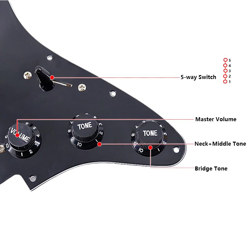 Fender Stratocaster Gitaar Alnicov Loaded Prewired Pickguard Set SSH Alnico V Single Coil Humbucker Pickups, Pour Remplacement De Guitare électrique Fender Strat ST, Noir Gitaar Pickguard