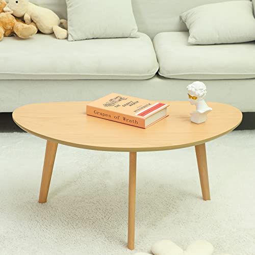 Firminana Small Oval Coffee Table Mid Century Modern Coffee Table For Living Room Center Table Minimalist Display Coffe Table,Nature Wood,18.9" D X 33.47" W X 15.75" H #TOP3