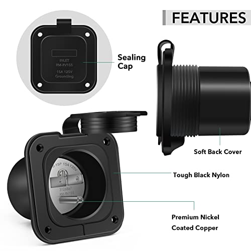Gerguirry Shore Power Inlet, 15 Amp 125V Ac Flanged Inlet Nema 5-15P Male Receptacle Rv Power Inlet Port Plug Outlet Waterproof Cover 2 Pole 3-Wire Etl Listed No Cord #TOP2