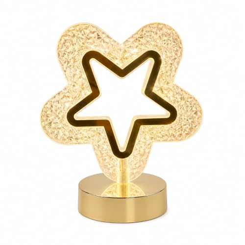Image of Crystal Star LED Table Lamp - Aesthetic Warm White Night Light, Decorative Bedside Lamp with Golden Metal Base for Bedroom, Living Room, Home Decor & Gifting