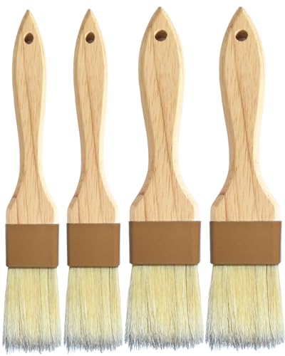 Basting Brush,Pastry Brush 1.5' & 1' - Natural Bristle Cooking Brush for Baking,Not Shed Food Grade Brush,Butter Brushes,Cooking Brush for Oil and Sauce,Kitchen Turkey Baster,Egg Wash Brush(4 Pc)