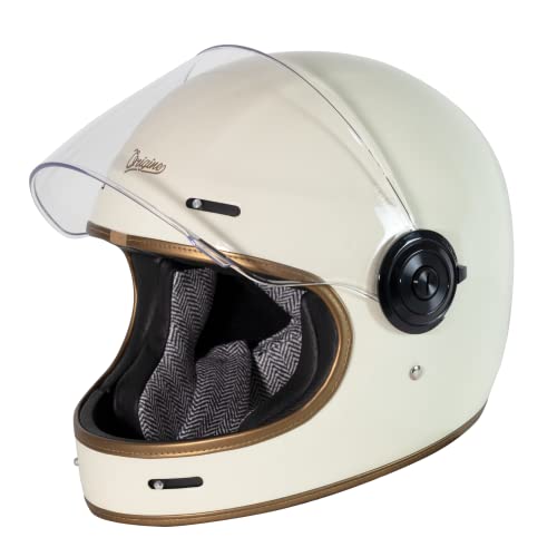 ORIGINE Casco Integral Moto Vintage Homologado ECE Cáscara de Fibra de Vidrio con Visera