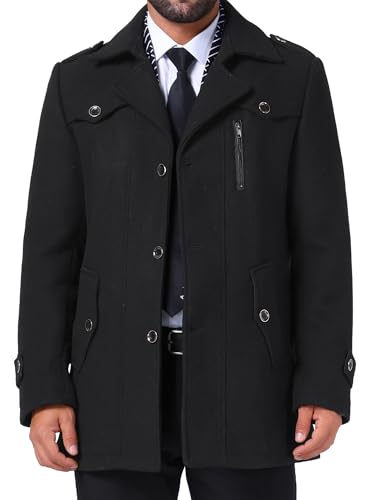 Image of Lars Amadeus Mid-Length Black Overcoat for Men