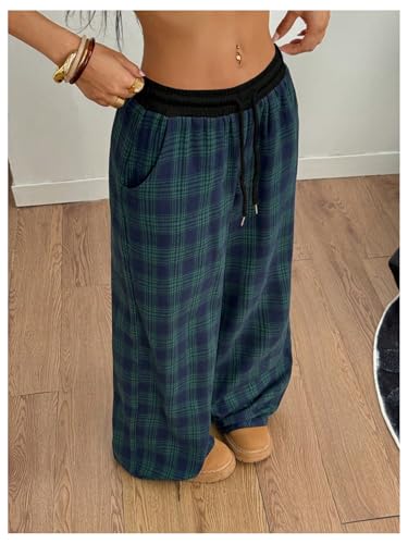 Image of SOLY HUX Women's Plaid Checkered Pants Flannel Pajama Pants with Pockets