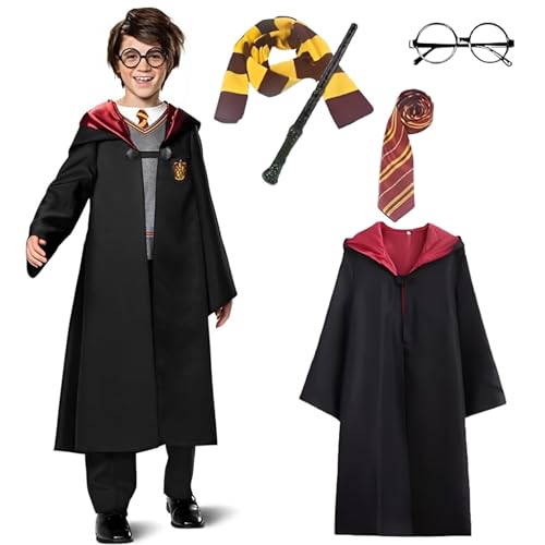 Image of WANNA PARTY WP Polyester Harry The Magician Costume Combo Including Robe, Magic Wand,Tie, Scarf & Glasses For Kids 8-10 Years - Size L, Brown