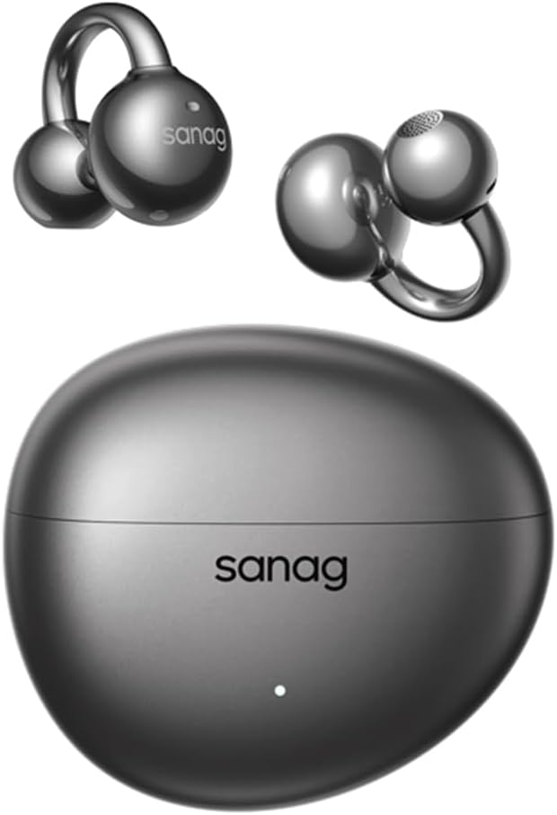 Sanag S7S Ultra Open-Ear Earbuds Bluetooth 6.0, AI Translator Headphones, 40H Playtime, IP67 Waterproof, 4g Ultra-Light, Dyna HiFi Sound, Clip-On Wireless Earphones for Running, Gym, Travel (Black)