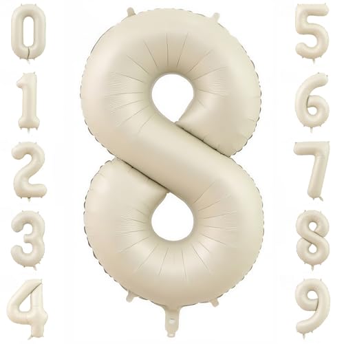 Image of Cream Number 8 Balloons,40 Inch 8 Balloons Giant Helium Foil Mylar Beige 8 Balloon Number for Birthday Party Anniversary Decorations