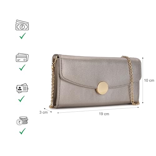 Image of Fastrack Women's Linklet Clutch | Detachable Chain, Card & Cash Slots, Magnetic Flap | Modern Evening Bag | 6 Months Warranty