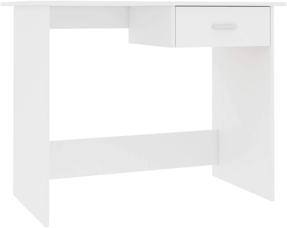 vidaXL Engineered Wood Desk with Drawer Feature, Sleek Modern Design, Ideal for Office and Home Use, Durable and Easy to Maintain - White Color