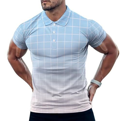 Polo de golf homme manches courtes coupe sèche imprimé bleu