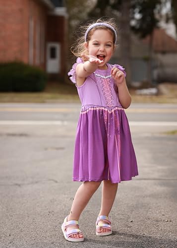 Image of Disney Frozen Elsa Princess Minnie Mouse Stitch Toddler Girl Dresses 2 Pack Short Ruffle Sleeve Costume Set Outfit 2-13 Years