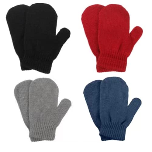 ENLAYER 4 Pairs Toddler Knitted Mittens Magic Stretch Gloves Winter Warm Kids Knit Gloves for Little Girls Boys