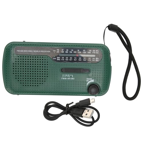 Radio Solaire à manivelle AM ​​FM SW1 SW2 Lampe de Poche LED de Camping Radio d'urgence de Camping multibande pour tempête hivernale et Urgence en Plein air Vert (G)
