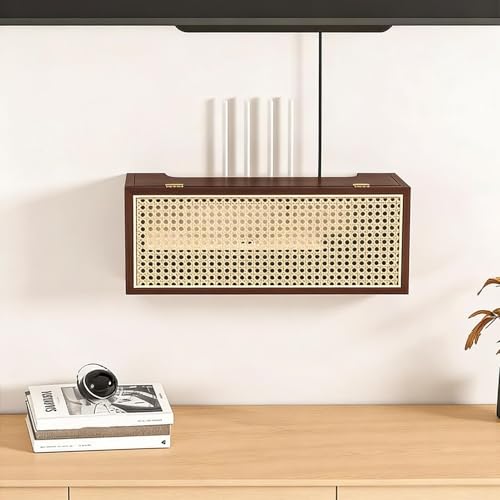 Cache WiFi mural en bois avec gestion des câbles et ventilation optimale
