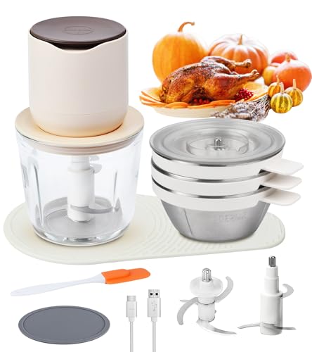 4-in-1 Small Food Processor Cordless Set with 600ml Glass Bowl,