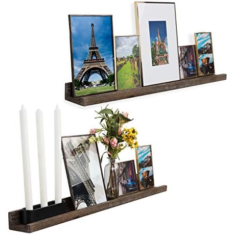 Rustic State Ted 36" Wall Mount Narrow Wood Picture Ledge Shelf Photo Frame Display - Floating Shelves for Living Room Office Kitchen Bedroom Bathroom Décor - Torched Brown - Set of 2 Cover