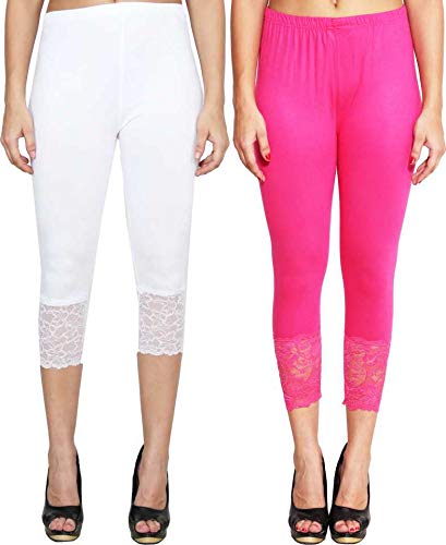 Image of Snowball Lace Capri Leggings for Women | PlusSize Stylish Net Capri for Girls