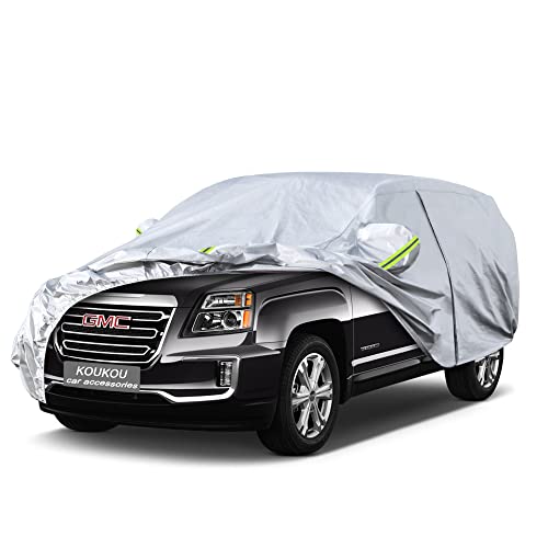 Image of Koukou 6 Layers Car Cover Custom Fit GMC Terrain from 2010 to 2025, Waterproof Car Cover All Weather for Automobiles Outdoor Indoor with Zipper Door, Sun Rain Dust Snow Protection.