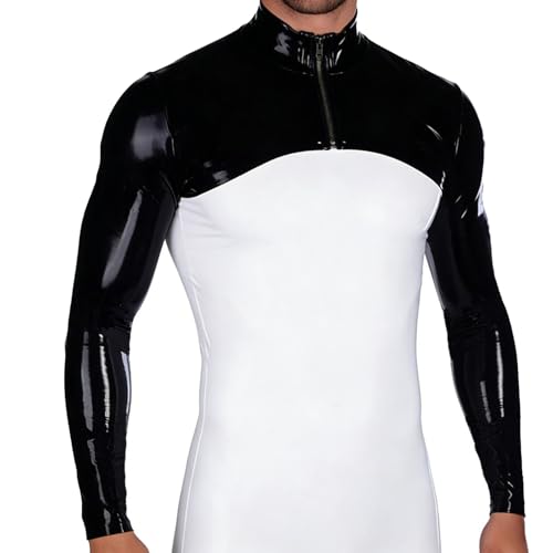 Haut Shrug en Latex à Manches Longues pour Homme,Shrug en Caoutchouc Couvre Bras Court avec Fermeture éclair Frontale L