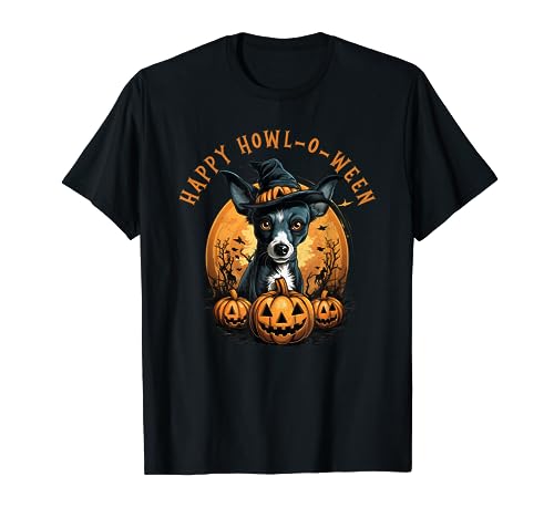 Linterna aterradora de Halloween, perro Rat Terrier, Moon Jack O, calabaza Camiseta