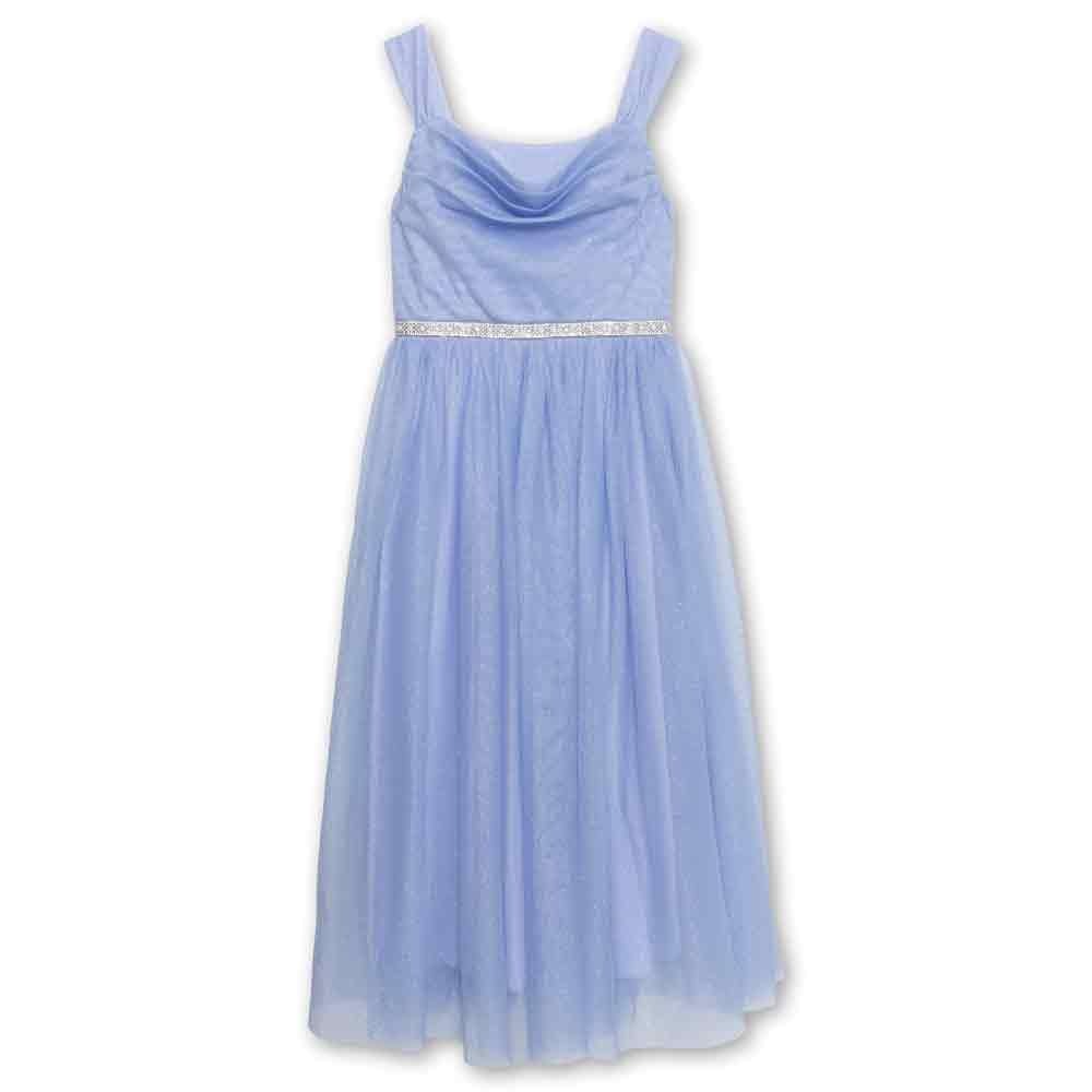 Speechless Girls' Sleeveless Scoop Neck Tulle Midi Dress with Embellished Waist