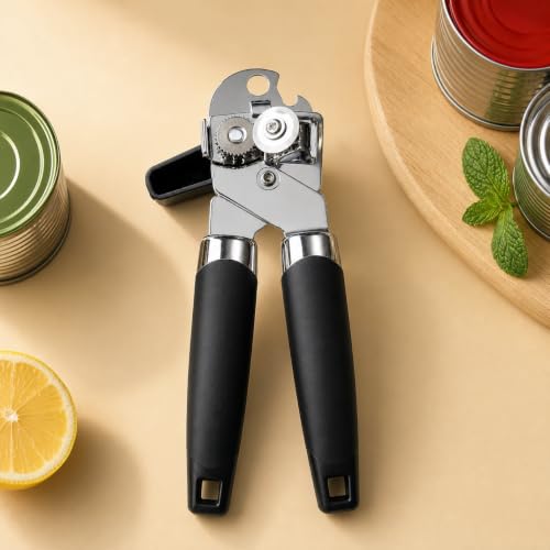 Manual Can Opener with Bottle Opener, Stainless Steel, Black