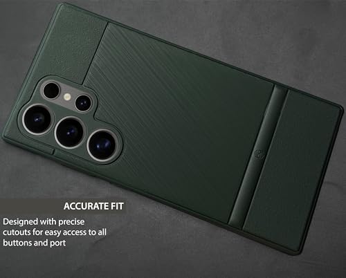 Image of NIUKIN Frosted Leather Shield Pro Soft Back Case for Samsung Galaxy S24 Ultra | Shockproof Scratchproof Cover (Green Titanium)