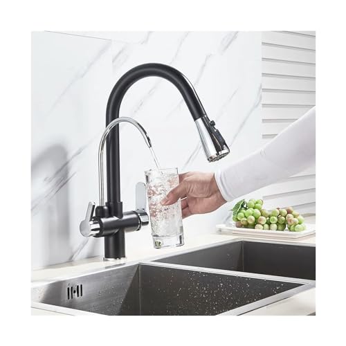 Robinet de cuisine noir mat anti-traces avec filtre extractible double action - 4