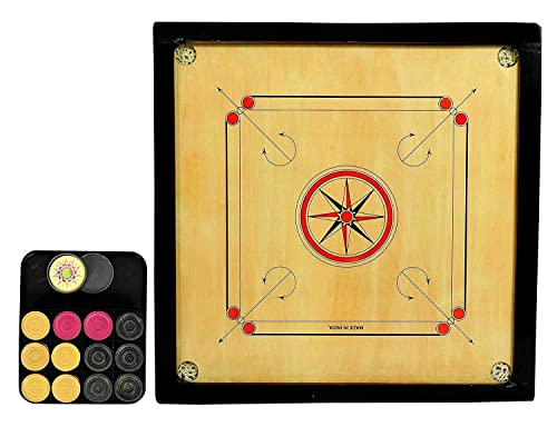 Image of Duro Matte Finish Club Carrom Board for Professionals and Clubs with Coins Striker & Boric Powder, Pack of 1, Beige