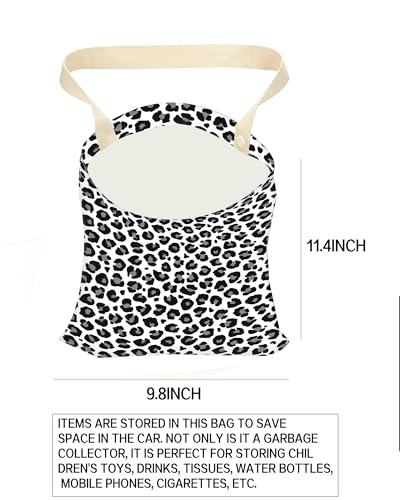 Image of Car Trash Can, Durable Hanging Car Trash Garbage Bag, Cute Automotive Garbage Cans Organizer, Black White Leopard