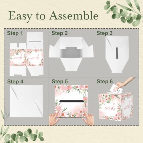 Image of Watercolor Pink Floral Card Box Wedding Card Box Holder Gift Cards Receiving Box for Party Graduation Bridal or Baby Showers, Raffle Ticket Box Money Box for Birthday Party Retirements Anniversaries