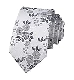 Elfeves Mens White Silver Grey Floral Cravat Ties Woven Business Formal Skinny Necktie Nearwear