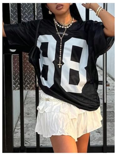 COZYEASE Women's Plus Size Jersey Shirt Number Graphic V Neck Half Sleeve Loose T Shirt Streetwear2